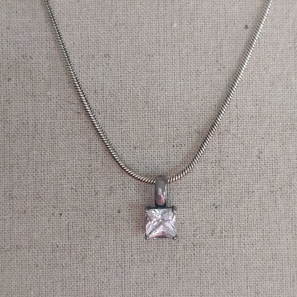 Sterling 925 Square Cubic Zirconia Pendant w/ 20" Rope Chain